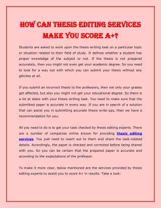 How Can Thesis Editing Services Make You Score A