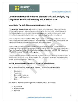 Aluminum Extruded Products Market  Recent Demands and Future By 2026