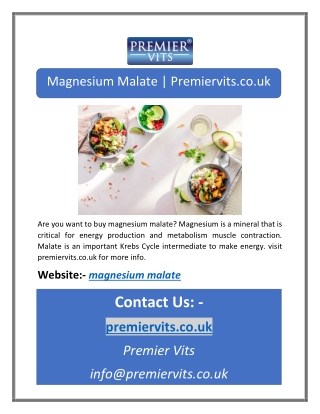 Magnesium Malate | Premiervits.co.uk