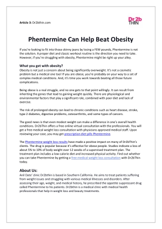 Phentermine Can Help Beat Obesity