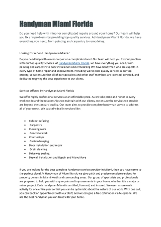 Handyman Miami Florida