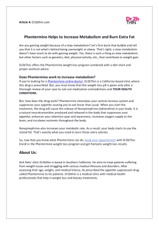 Phentermine Helps to Increase Metabolism and Burn Extra Fat