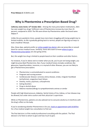 Why is Phentermine a Prescription-Based Drug?