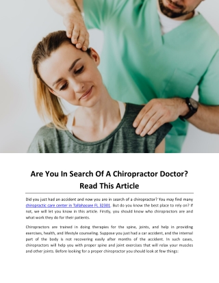 Are You In Search Of A Chiropractor Doctor. Read This Article