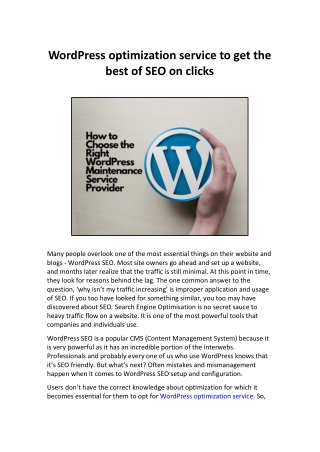 WordPress optimization service to get the best of SEO on clicks