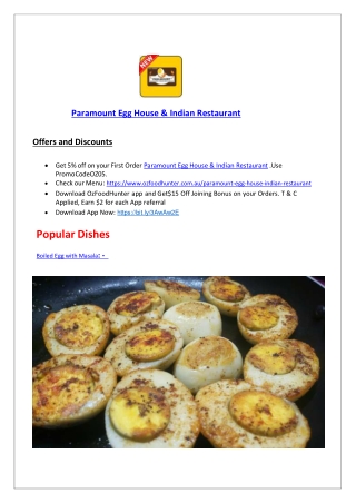 15% Off - Paramount Egg House & Indian Restaurant Springvale, VIC