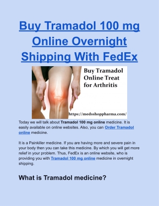 Buy Tramadol 100 mg Online Overnight Shipping With FedEx