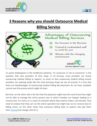 3 Reasons why you should Outsource Medical Billing Service