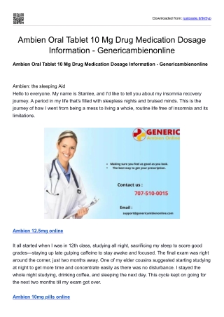 Ambien Oral Tablet 10 Mg Drug Medication Dosage Information - Genericambienonlin