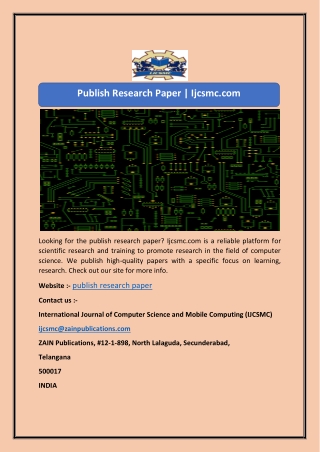 Publish Research Paper | Ijcsmc.com