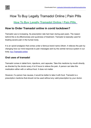 How To Buy Legally Tramadol Online  Pain PIlls
