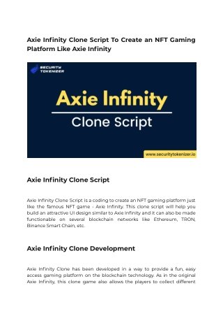 Axie Infinity Clone Script To Create an NFT Gaming Platform Like Axie Infinity