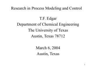 Research in Process Modeling and Control