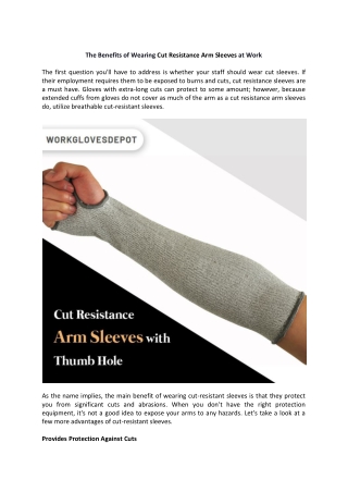 The Benefits of Wearing Cut Resistance Arm Sleeves at Work