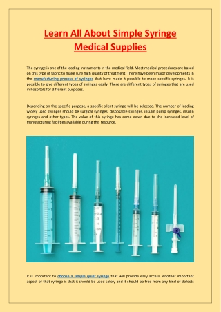 Learn All About Simple Syringe Medical Supplies