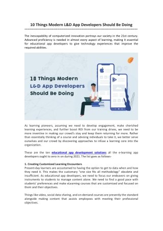 10 Things Modern L&D App Developers Should Be Doing