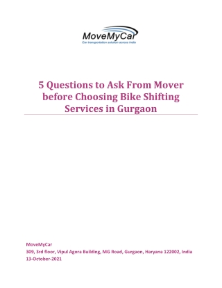 We Provide The Best Bike Transportation Services in Gurgaon