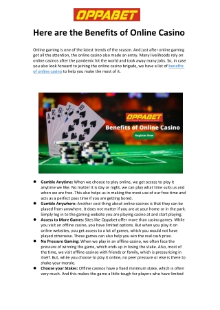 Here are the Benefits of Online Casino