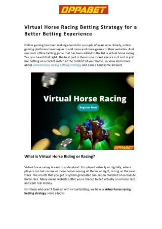 Virtual Horse Racing Betting Strategy for a Better Betting Experience