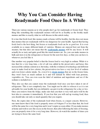 Why You Can Consider Having Readymade Food Once In A While