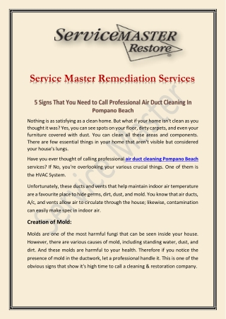 Air Duct Cleaning In Pompano Beach | Service Master