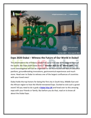 Expo 2020 Dubai – Witness the Future of Our World in Dubai!