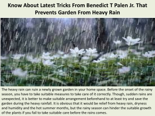 Know About Latest Tricks From Benedict T Palen Jr. That Prevents Garden From Heavy Rain