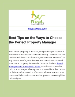 Best Tips on the Ways to Choose the Perfect Property Manager-