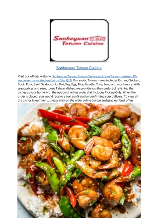 5% Off - Sanheyuan Taiwan Restaurant Menu Cairns City,QLD