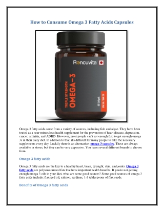 How To Consume Omega 3 Fatty Acids Capsules