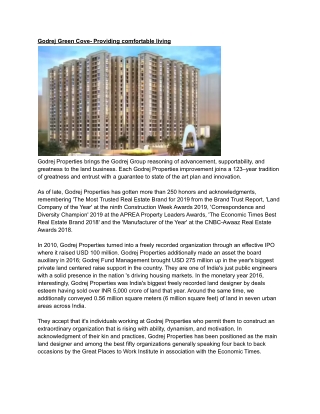 Godrej Green Cove- Providing comfortable living