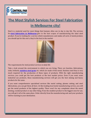 The Most Stylish Services For Steel Fabrication in Melbourne city