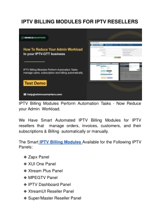 IPTV BILLING MODULES FOR IPTV RESELLERS