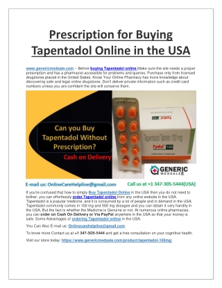 Prescription for Buying Tapentadol Online in the USA