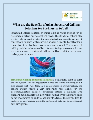 What are the Benefits of using Structured Cabling for Business in Dubai?