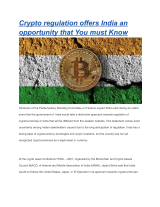 Crypto regulation offers India an opportunity that You must Know