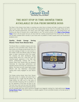 The Best Stop in Time Shower Timer Available in USA from Shower Boss