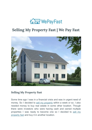 Selling My Property Fast  | We Pay Fast