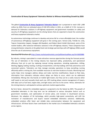 Construction & Heavy Equipment Telematics Market to Witness Astonishing Growth b