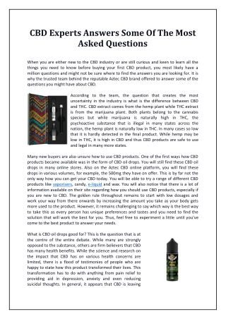 CBD Experts Answers Some Of The Most Asked Questions