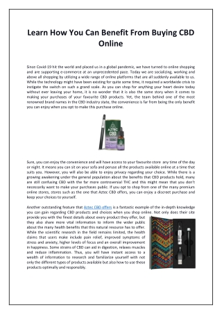 Learn How You Can Benefit From Buying CBD Online
