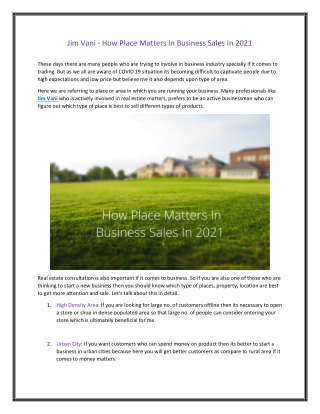 Jim Vani - How Place Matters In Business Sales In 2021