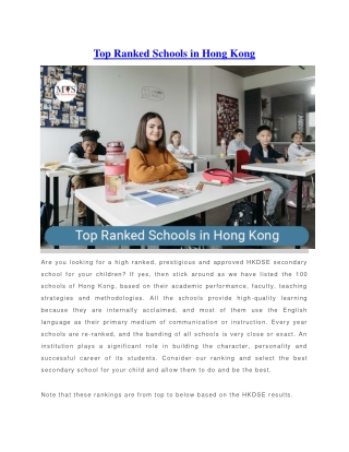 Top Ranked Schools in Hong Kong