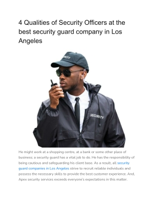 4 Qualities of Security Officers at the best security guard company in Los Angeles