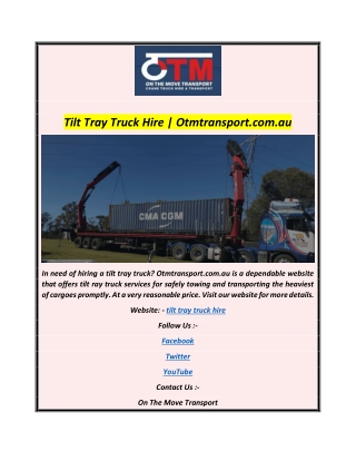 Tilt Tray Truck Hire  Otmtransport.com