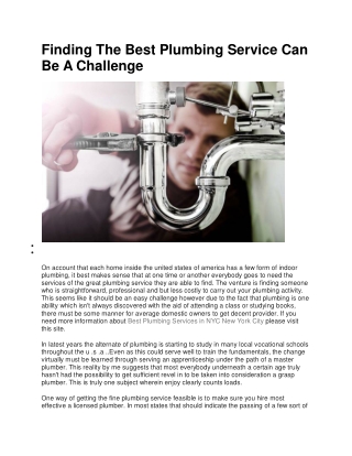 Finding The Best Plumbing Service Can Be A Challenge