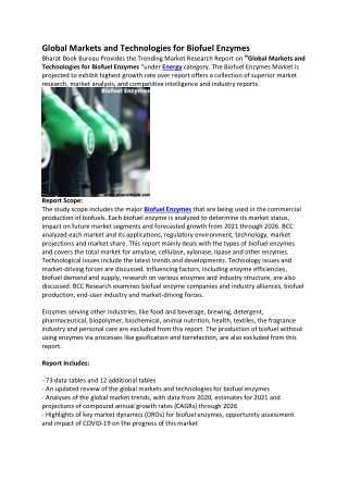 Global Markets and Technologies for Biofuel Enzymes