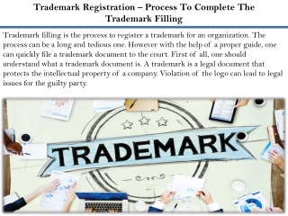 Trademark Registration – Process To Complete The Trademark Filling