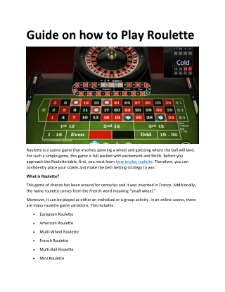 Guide on how to Play Roulette