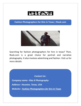 Fashion Photographers for Hire in Texas | Riazk.com